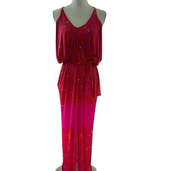 Analili Pink Abstract Print Draped Halter Racer Back Maxi Dress - Picture 6 of 6